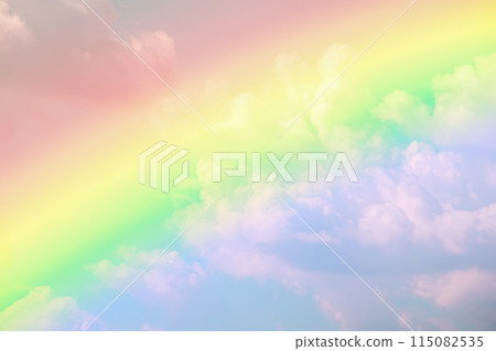 Beautiful rainbow with clouds and blue sky Beautiful rainbow with clouds and blue sky 115082535