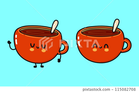 Cup of coffee character. Vector hand drawn cartoon kawaii character illustration icon. Isolated on blue background. Cup of tea character concept 115082708