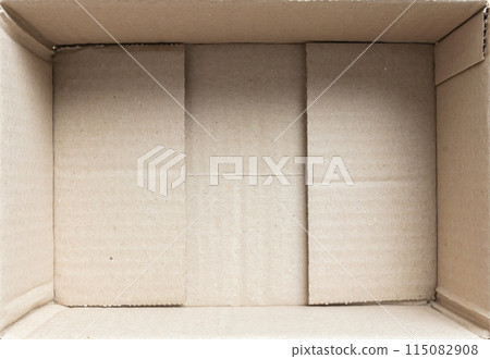 Open empty brown cardboard box background top view Open empty brown cardboard box background top view 115082908