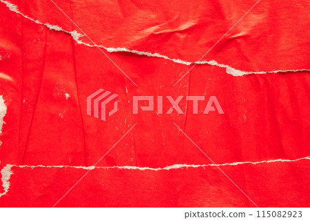 Old grunge ripped torn red paper poster surface texture background 115082923