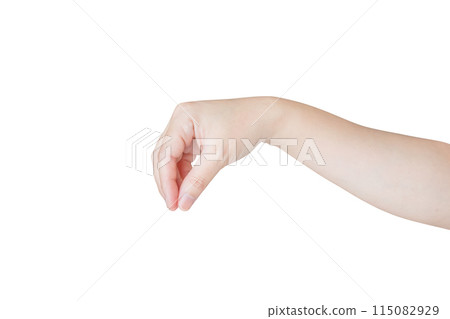 Woman hand gesture holding something isolated on white background 115082929