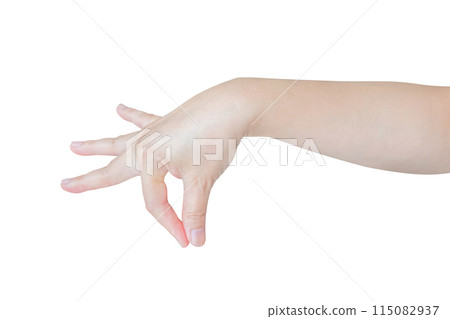Woman hand gesture holding something isolated on white background Woman hand gesture holding something isolated on white background 115082937