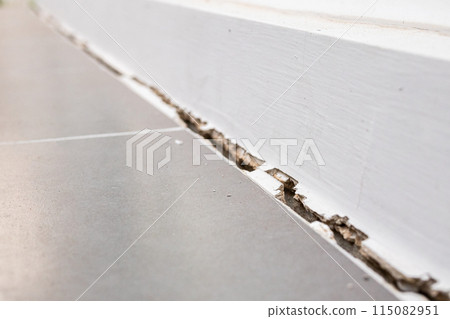 cracked concrete floor of the house cracked concrete floor of the house 115082951