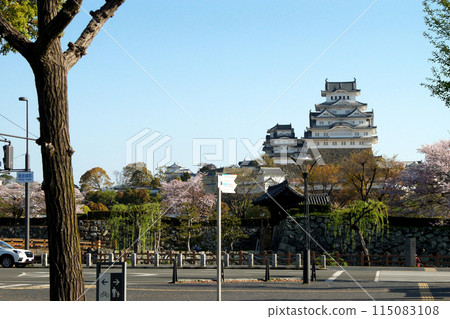 Himeji Castle: A view of Himeji Castle from Otemae Street Himeji Castle: A view of Himeji Castle from Otemae Street 115083108