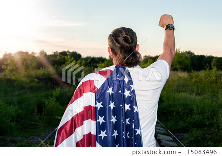 Patriot hipster man holding emotionally american USA 115083496