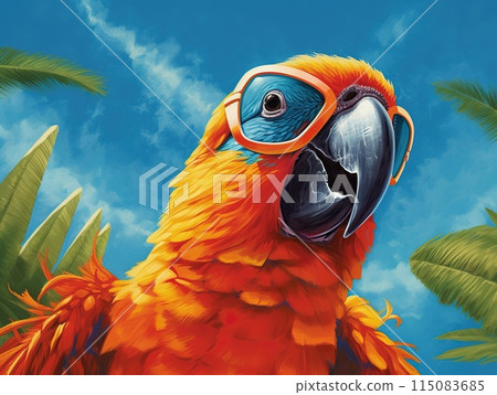 Art Illustration Of Colorful Smart Parrot Wearing Glasses 115083685