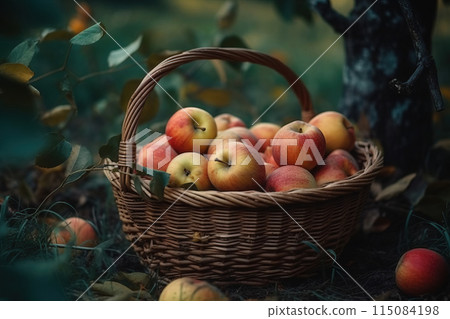 Close-up view of a basket of apples 115084198