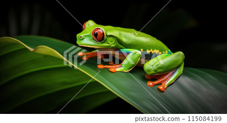 Red-Eyed Tree Frog Sitting On A Leaf 115084199