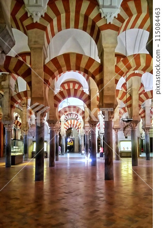 Interior with column of Mezquita mosque cathedral of Cordoba. Cordoba, Spain - June 14, 2016 115084463