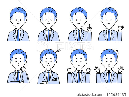 穿著西裝的男人的面部表情/姿勢集插圖 115084485