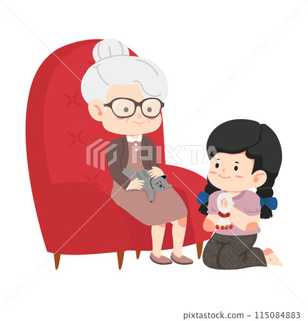 KId Pay respect and give Thai traditional jasmine garland to mother KId Pay respect and give Thai traditional jasmine garland to mother 115084883