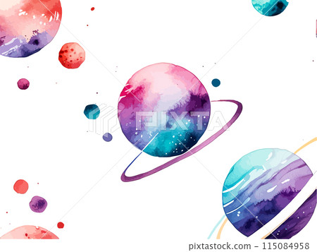 漂浮在太空中的行星的水彩插圖生成人工智慧 115084958