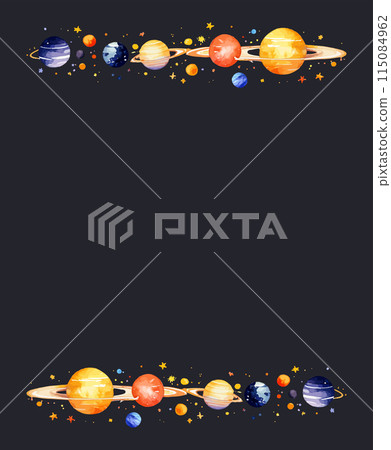 漂浮在太空中的行星水彩插圖框架生成人工智慧 115084962