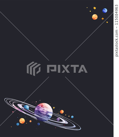 漂浮在太空中的行星水彩插圖框架生成人工智慧 115084963