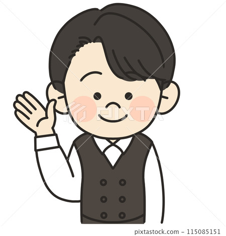 一位男性咖啡師舉手的插圖 115085151