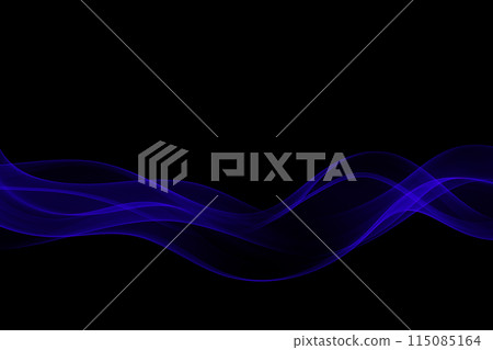 Flow of transparent blue wave on a black background, wavy lines for scientific or technological design. 115085164