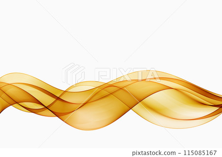 Golden wavy lines on a white background. Abstract transparent golden wave flow. Golden wavy lines on a white background. Abstract transparent golden wave flow. 115085167