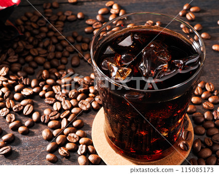 Iced coffee and coffee beans Iced coffee and coffee beans 115085173