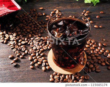 Iced coffee and coffee beans Iced coffee and coffee beans 115085174