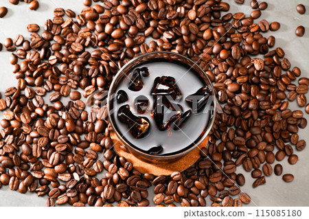 Iced coffee and coffee beans Iced coffee and coffee beans 115085180