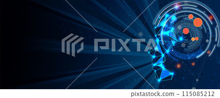 Abstract Artificial intelligence. Cloud computing. Machine learning. Technology web background. Virtual concept futuristic background. Vector art. 115085212