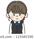 An illustration of a young female office worker in a uniform wearing a blue scarf with a troubled look on her face An illustration of a young female office worker in a uniform wearing a blue scarf with a troubled look on her face 115085390