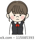An illustration of a young female office worker in a uniform wearing a red scarf with a troubled look on her face An illustration of a young female office worker in a uniform wearing a red scarf with a troubled look on her face 115085393