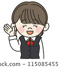 An illustration of a young female office worker in a uniform wearing a red scarf raising her hand to explain An illustration of a young female office worker in a uniform wearing a red scarf raising her hand to explain 115085455