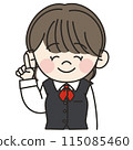 An illustration of a young female office worker in a uniform wearing a red scarf posing with a pointing finger An illustration of a young female office worker in a uniform wearing a red scarf posing with a pointing finger 115085460