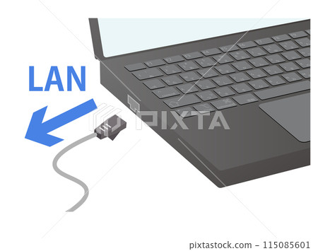 Illustration of unplugging the LAN cable from a laptop 115085601