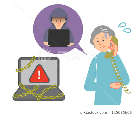 Senior woman falls victim to internet fraud Senior woman falls victim to internet fraud 115085606
