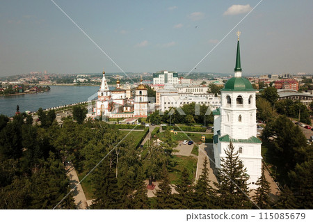 Aerial view of the Church in the Name of the Savior of the Holy Image in Irkutsk Aerial view of the Church in the Name of the Savior of the Holy Image in Irkutsk 115085679