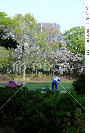 It's still cool in the spring when I do radio exercises every day. 115085742