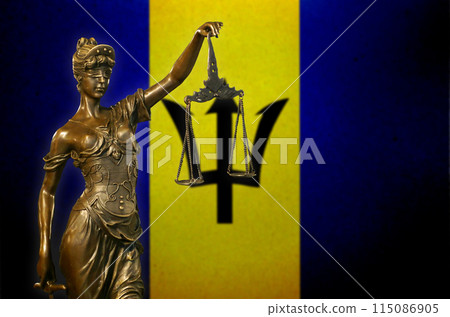 Lady Justice against a flag of Antigua and Barbuda Lady Justice against a flag of Antigua and Barbuda 115086905