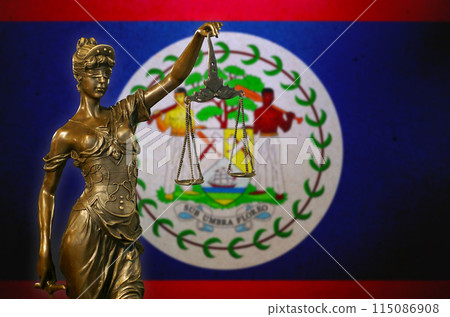 Lady Justice against a flag of Belize Lady Justice against a flag of Belize 115086908
