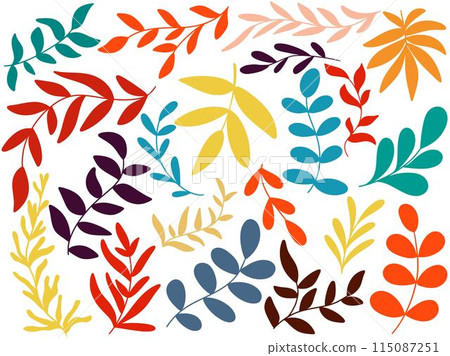 Bright leaves and twigs botanical set 115087251