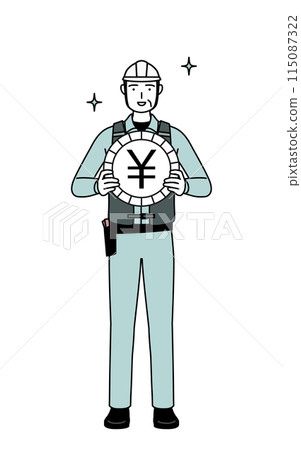 Image of exchange rate gains and strong yen, senior male engineer in helmet and work clothes 115087322