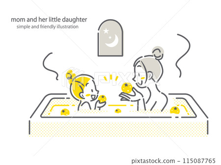 A mother and a girl enjoying a yuzu bath - simple and stylish line drawing illustration 115087765