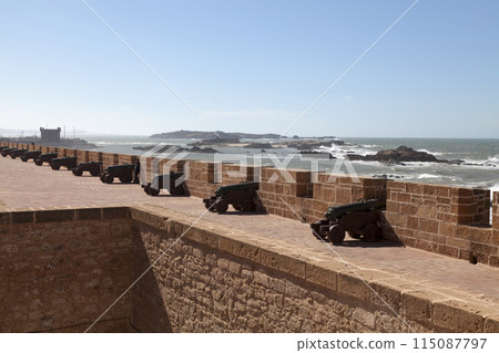 The cannons of the fortified walls of Essaouira 115087797