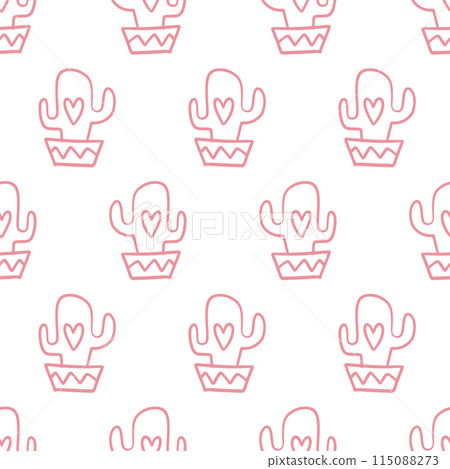 Cacti Doodles Cactus Love Cute Seamless Pattern 115088273