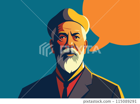 A man with a beard and mustache is talking on a phone 115089291