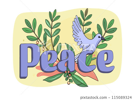 Peace is a word that is written in blue letters on a yellow background 115089324