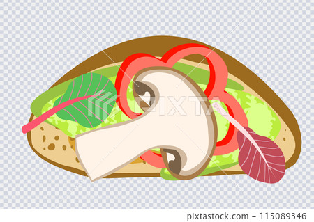 Sandwich with vegetables, mushroom, bread, greens Sandwich with vegetables, mushroom, bread, greens 115089346