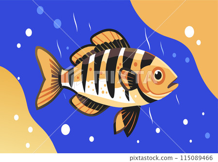 A cartoon fish is swimming in the ocean 115089466