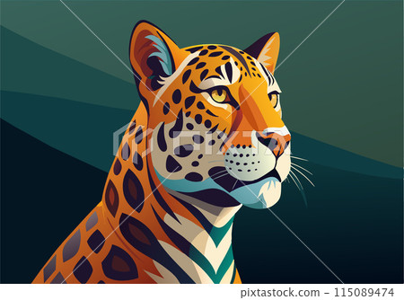 A drawing of a jaguar with a yellow eye staring at the camera A drawing of a jaguar with a yellow eye staring at the camera 115089474