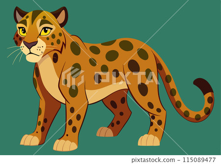 A cartoon cat with a yellow face and brown spots 115089477