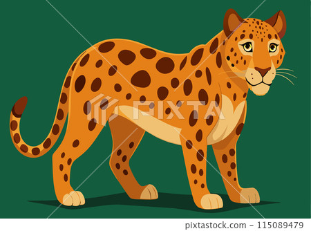 A cartoon leopard is standing on a green background 115089479