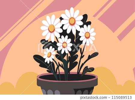 A cartoon drawing of a vase with a bunch of white flowers in it A cartoon drawing of a vase with a bunch of white flowers in it 115089513