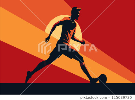 A man in a red shirt is kicking a soccer ball A man in a red shirt is kicking a soccer ball 115089720