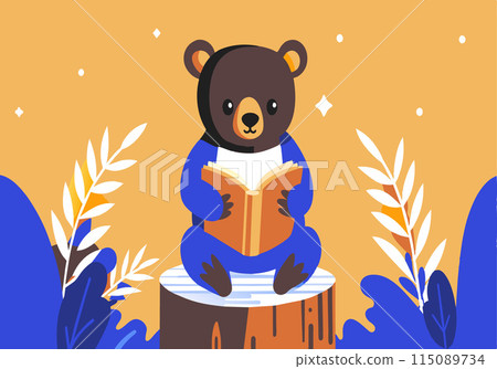 A bear is sitting on a log and reading a book A bear is sitting on a log and reading a book 115089734
